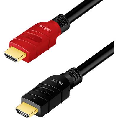 Ein rotes und ein schwarzes HDMI-Kabel mit goldenen Anschlüssen, beide mit 'LogiLink' beschriftet, auf weißem Hintergrund.