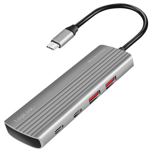 Thumbnail - LogiLink UA0414 7 Port USB 3.2 Gen 2-Hub mit Aluminiumgehäuse, mit Schnellladeport Spacegrau