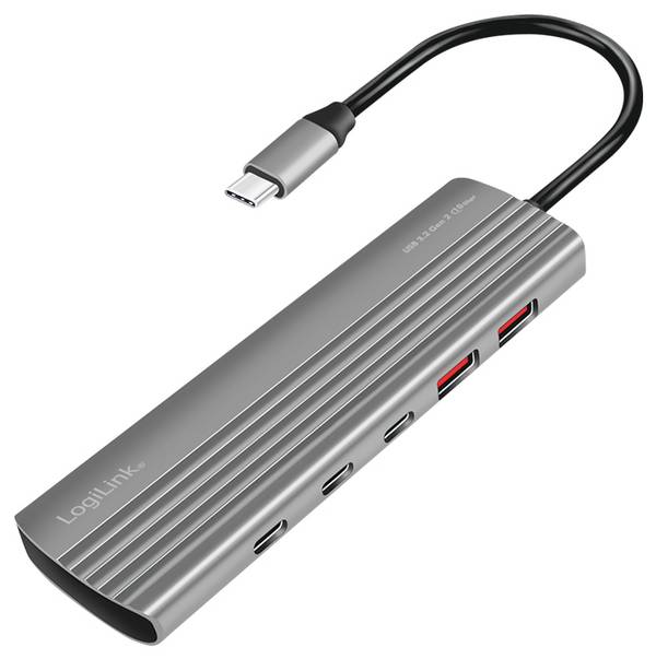LogiLink UA0415 USB-Hub 10 Port USB-A, USB-C® PD USB 3.2 Gen2 10 GBit/s mit Aluminiumgehäuse, mit Schnellladeport Spacegrau UA0415