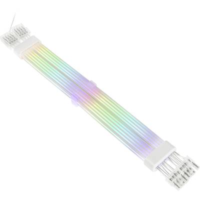 Ein weißes Kabel mit mehreren bunten, nebeneinander verlaufenden LED-Leitungen, die durch transparente Steckverbinder verbunden sind.
