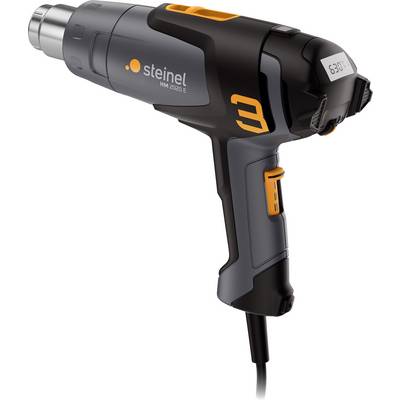 Schwarz-orange Steinel HM 2020 E Heißluftgebläse mit digitaler Temperaturanzeige und Stromkabel auf weißem Hintergrund.