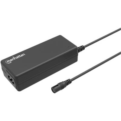 Schwarzes Netzteil mit Kabel und drei-poligem Stecker, Markenlogo 'Manhattan' sichtbar.