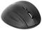 Schwarze, drahtlose Computermaus mit zwei Tasten und einem Scrollrad, geeignet für den täglichen Gebrauch am Computer.