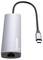 Ein silberner USB-C-auf-Ethernet-Adapter von Manhattan mit einem Ethernet-Anschluss und einem geflochtenen Kabel, das in den USB-C-Stecker mündet.