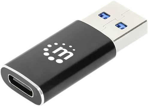 Manhattan USB 3.2 Gen 2 (USB 3.1 Gen 2) Adapter [1x USB 3.2 Gen 2 Stecker A​ (USB 3.1) - 1x USB 3.2 Gen 2 Buchse C (USB 3.1)] USB-A-Stecker auf USB-C-Buchse USB 3.2 Gen 2 10 Gbit/s 3 A Aluminium schwarz 0 mm