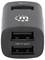 USB-Hub mit zwei Anschlüssen: oben USB 3.2 Gen 1, unten USB 2.0 Type-A. Gerät ist grau mit dem Logo eines Punktmusters.