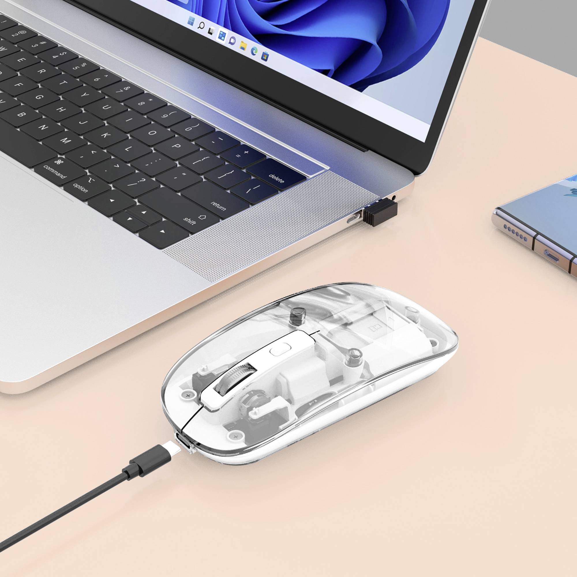Manhattan Mouse Ottico Wireless 1600 Dpi con Micro Ricevitore USB Bianco Trasparente Maus Kabellos Optisch Transparent, -3