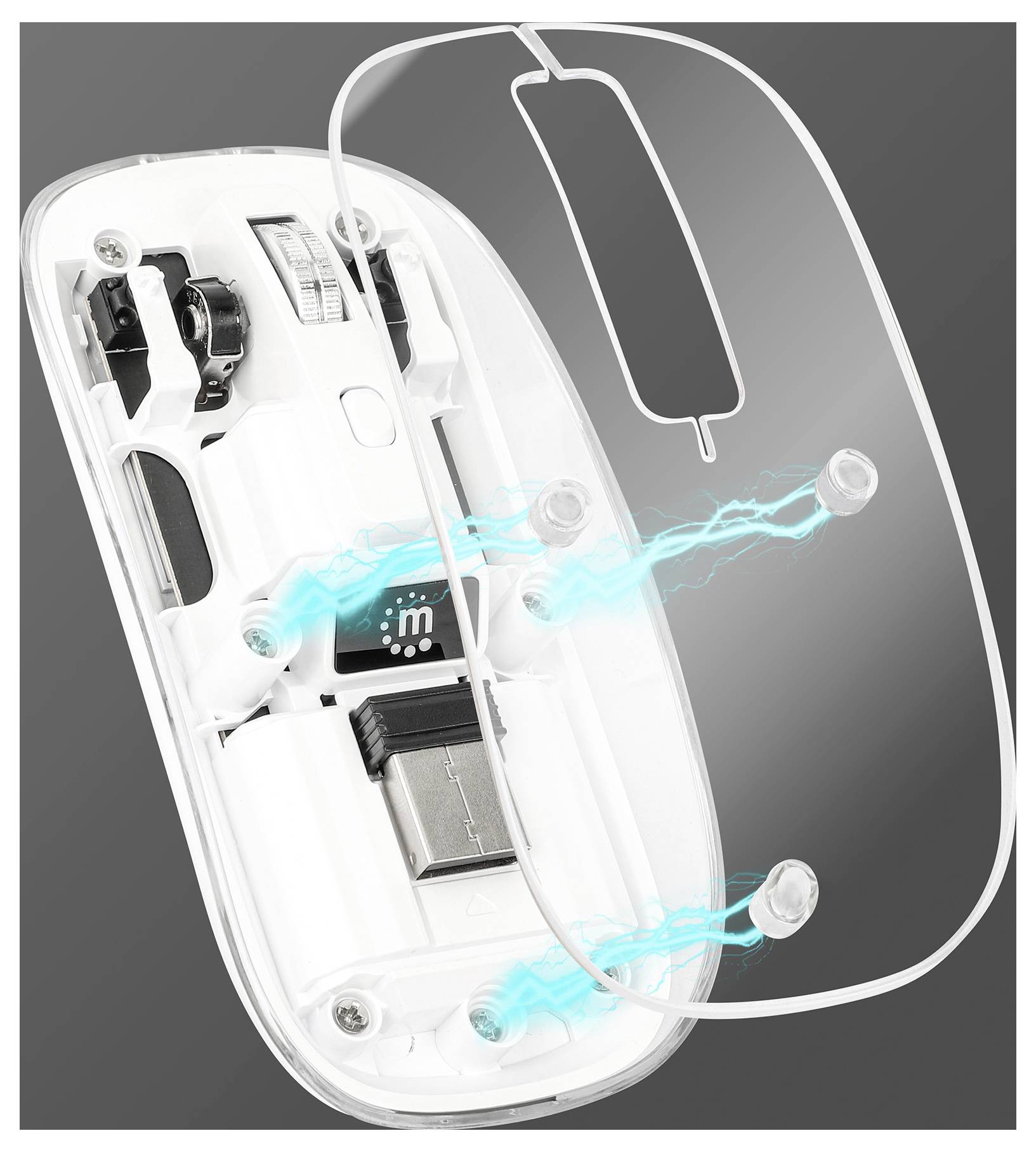 Manhattan Mouse Ottico Wireless 1600 Dpi con Micro Ricevitore USB Bianco Trasparente Maus Kabellos Optisch Transparent, -2