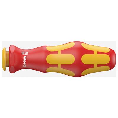 Ein ergonomischer Schraubendrehergriff in Rot-Gelb von Wera, mit rutschfestem Design für sicheren Halt.