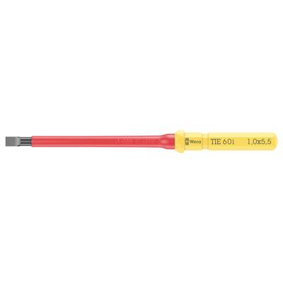 Gelb-roter Schlitzschraubenzieher mit der Aufschrift 'THE 601 1,0x5,5', geeignet für Präzisionsarbeiten in Elektrik und Elektronik.