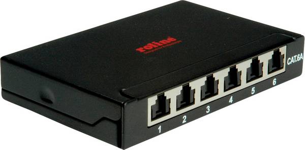 ROLINE Mini-Patchpanel, Cat.6A (Class EA), 6x RJ45, 0,5HE, geschirmt, schwarz