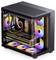 Ein offener Desktop-Computer mit RGB-Beleuchtung zeigt eine Grafikkarte und mehrere Ventilatoren.