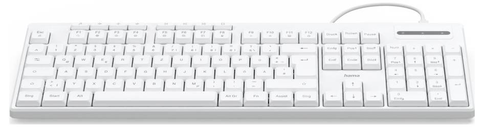 Weiße computer Tastatur mit vollständigem Tastenlayout inklusive Ziffernblock.