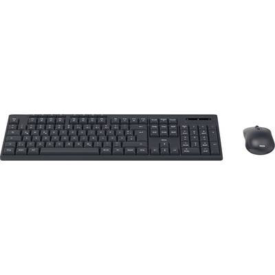 Schwarze kabellose Tastatur und Maus-Set auf weißem Hintergrund.