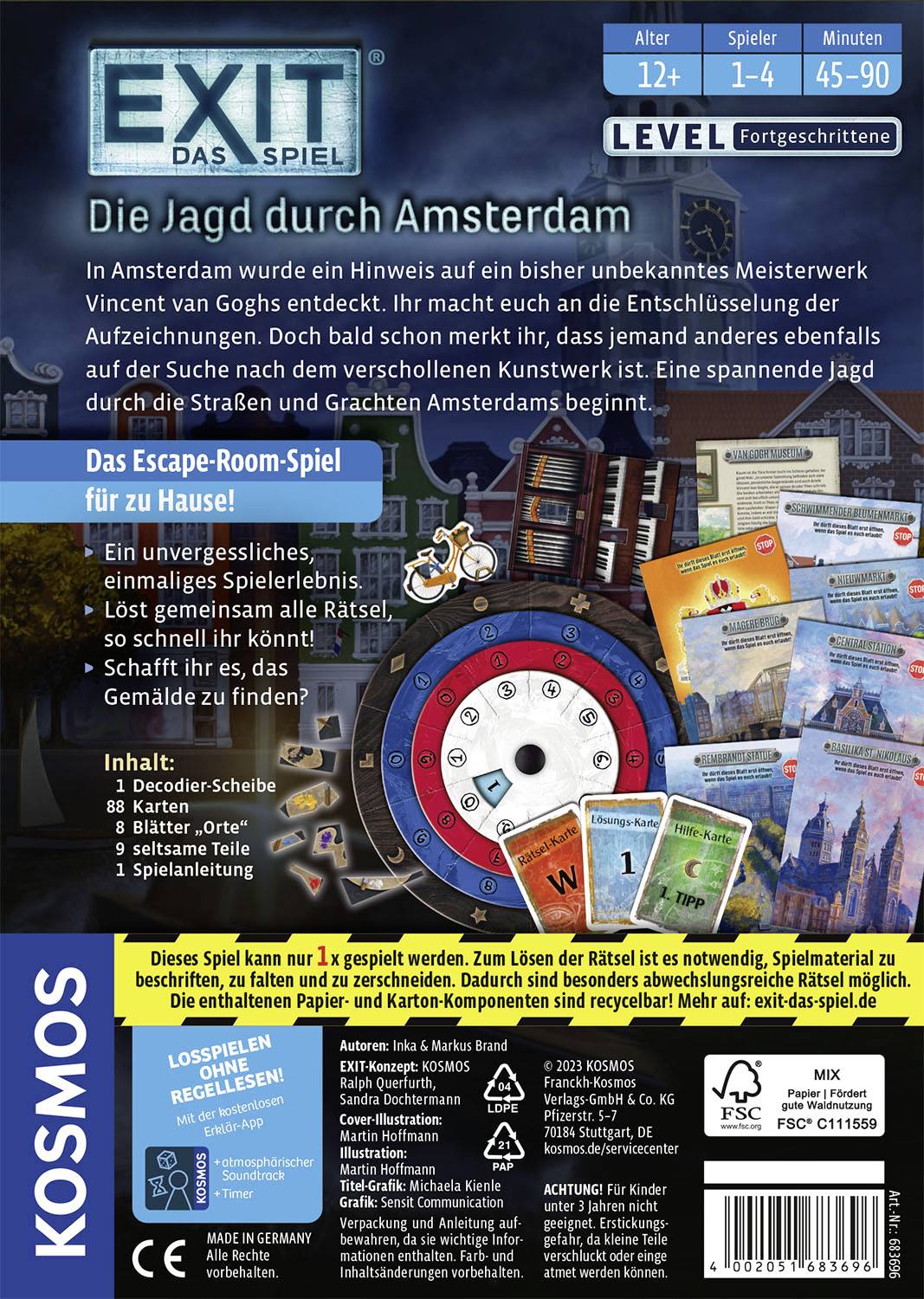 'Exit: Das Spiel - Die Jagd durch Amsterdam' - Escape-Room-Spiel für Zuhause. Enthält Spielmaterial und Rätsel rund um ein Kunstwerk in Amsterdam. Alter: ab 12, Spieler: 1-4.