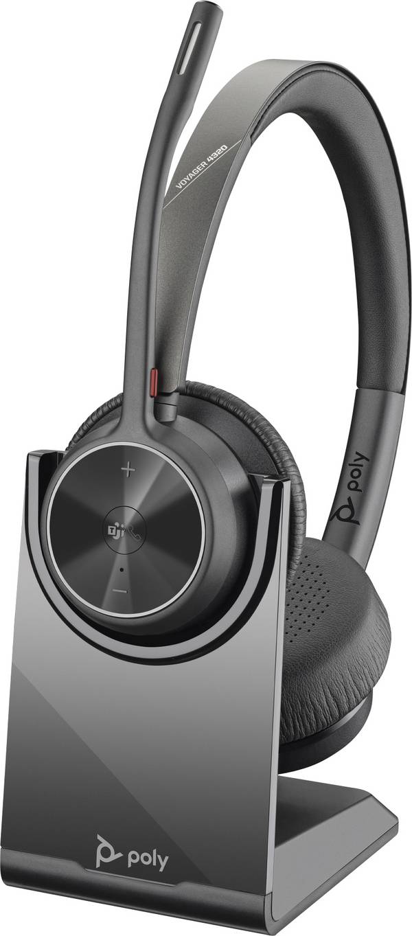 HP Poly Voyager 4320 UC Stereo  On Ear Headset Bluetooth® Stereo Schwarz Noise Cancelling Lautstärkeregelung, inkl. Lade- und Dockingstation Computer