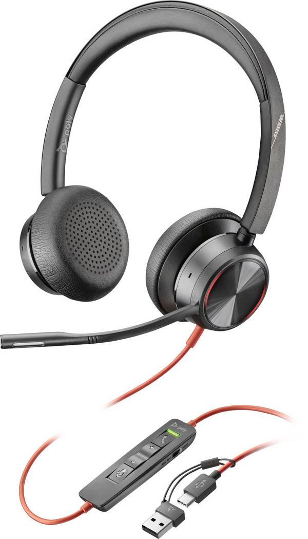 HP Poly Blackwire 8225 On Ear Headset kabelgebunden Stereo Schwarz Noise Cancelling Headset, Lautstärkeregelung, Mikrofon-Stummschaltung