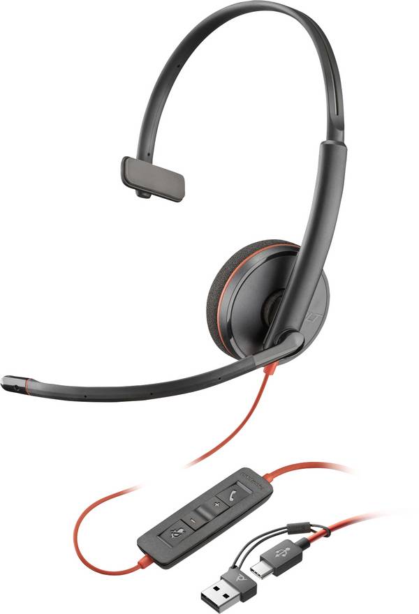HP Poly Blackwire C3210 Over Ear Headset kabelgebunden Mono Schwarz Mikrofon-Rauschunterdrückung Headset, Lautstärkeregelung, Mikrofon-Stummschaltung Computer