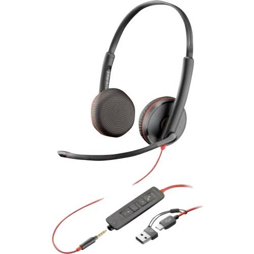 HP Poly Blackwire C3225 Over Ear Headset kabelgebunden Stereo Schwarz Headset, Lautstärkeregelung, Mikrofon-Stummschaltu...