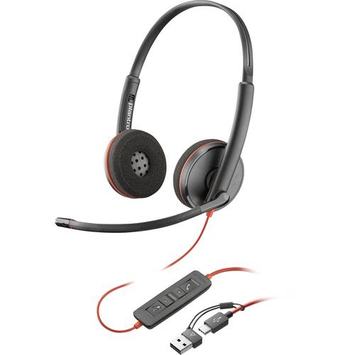HP Poly Blackwire C3220 Over Ear Headset kabelgebunden Stereo Schwarz Headset, Lautstärkeregelung, Mikrofon-Stummschaltu...