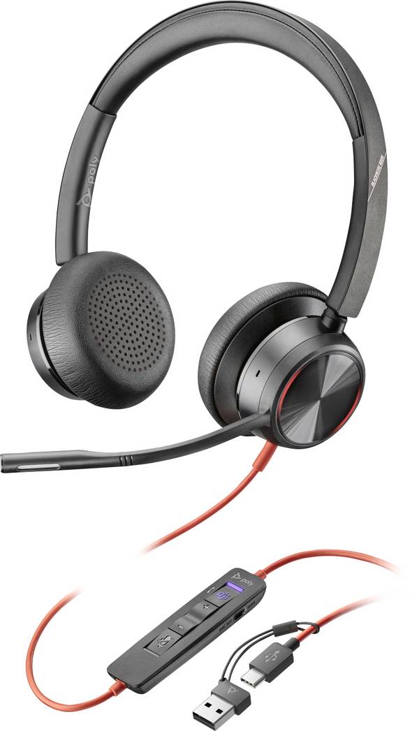 HP Poly Blackwire C8225-M On Ear Headset kabelgebunden Stereo Schwarz Noise Cancelling Headset, Lautstärkeregelung, Mikrofon-Stummschaltung