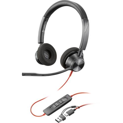 HP Poly Blackwire C3320 On Ear Headset kabelgebunden Stereo Schwarz Mikrofon-Rauschunterdrückung Headset, Lautstärkerege...