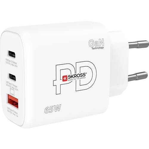 Skross Power Charger 65W PD GaN EU USB Ladegerät 65 W 1x USB-A, 2x USB-C® USB PD Weiß Innenbereich