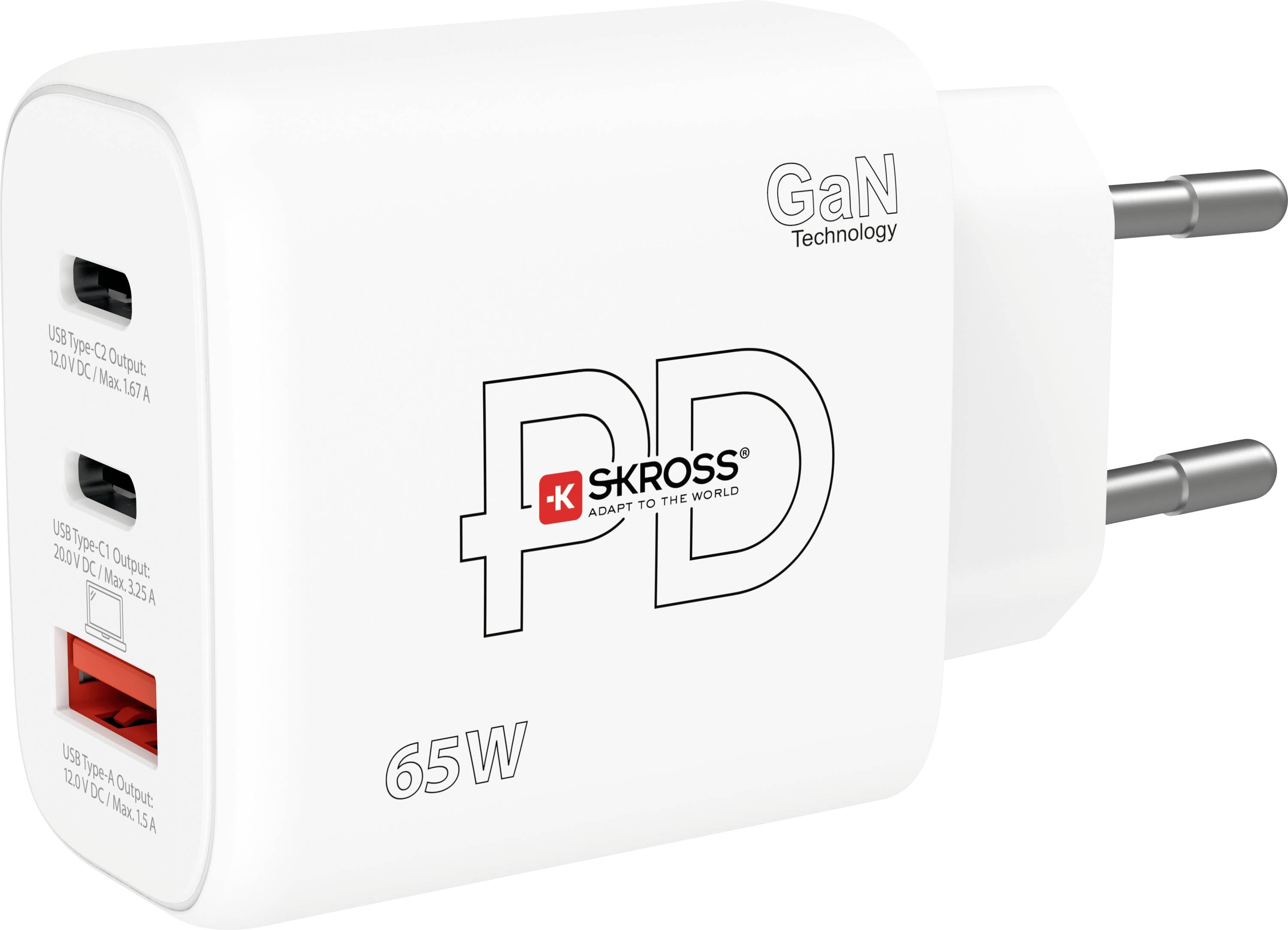 Skross Power Charger 65W PD GaN EU USB Ladegerät 65 W 1x USB-A, 2x USB-C® USB PD Weiß Innenbereich