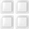 Vier weiße Lichtschalter in einem quadratischen Rahmen, symmetrisch angeordnet.