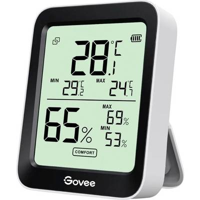 Digitales Thermometer und Hygrometer mit großem Display. Zeigt 28°C, 65% Luftfeuchtigkeit. Minimal- und Maximalwerte sind ebenfalls angegeben.