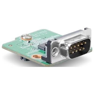 Nahaufnahme einer grünen Leiterplatte mit einem Metallstecker mit mehreren Kontakten.