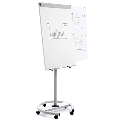 Ein Flipchart mit zwei Diagrammen. Das linke Diagramm zeigt Balken mit einer steigenden roten Linie. Das rechte Diagramm hat zwei Kurven, eine steigt, die andere sinkt.