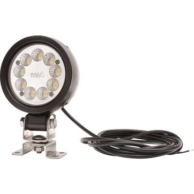 Runder LED-Arbeitsscheinwerfer mit acht Leuchtelementen, montiert auf einer Halterung, mit schwarzem Kabel, geeignet für Außenanwendungen.