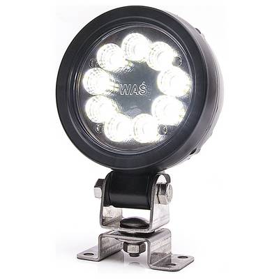 Runde LED-Arbeitsleuchte mit neun leuchtenden LEDs und Metallhalterung.