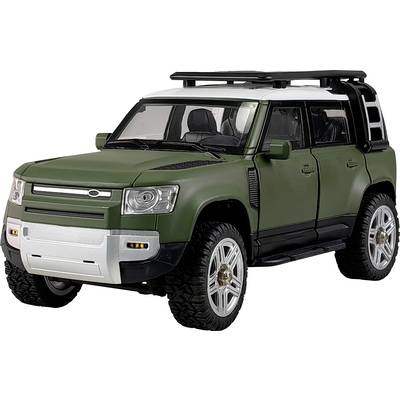 Olivegrüner Geländewagen mit großen Reifen und Dachträger, steht diagonal für eine dynamische Ansicht.