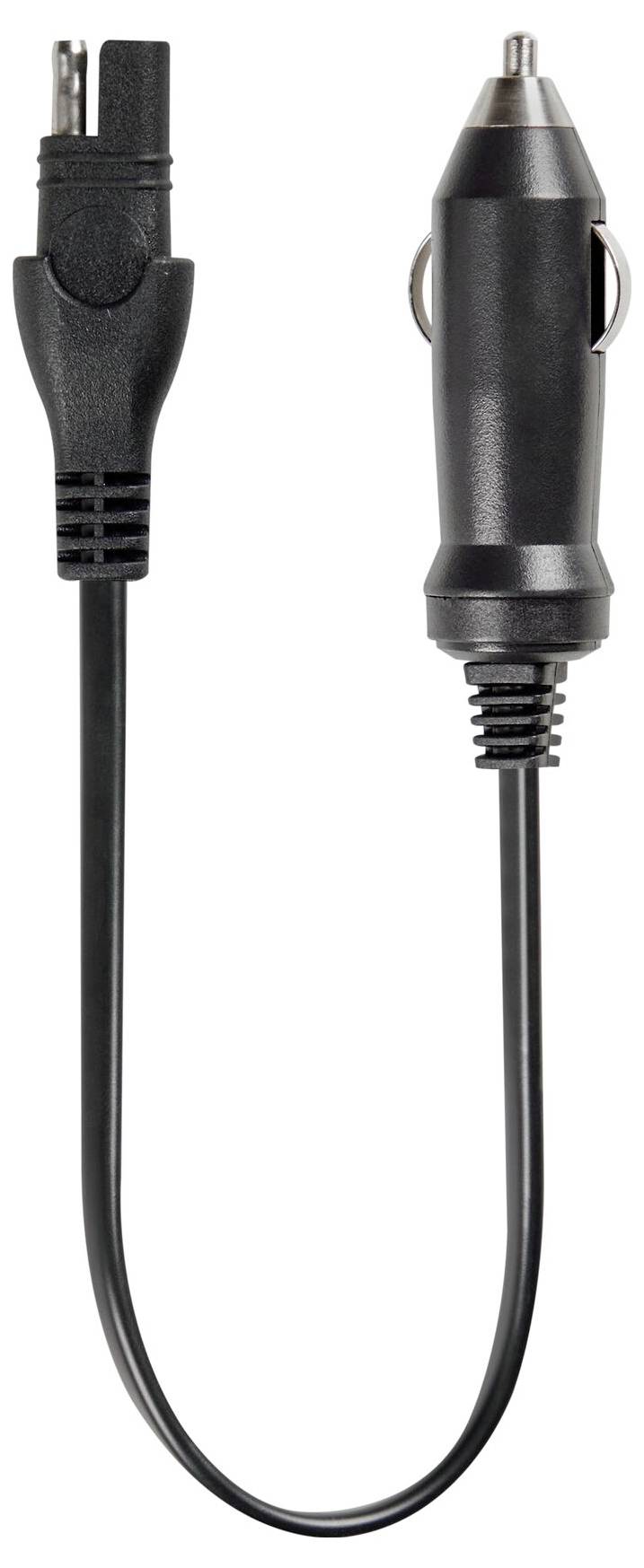 Schwarzes Kfz-Ladekabel mit Adapter, geeignet für den Zigarettenanzünder eines Autos, mit einem Stecker an einem Ende.