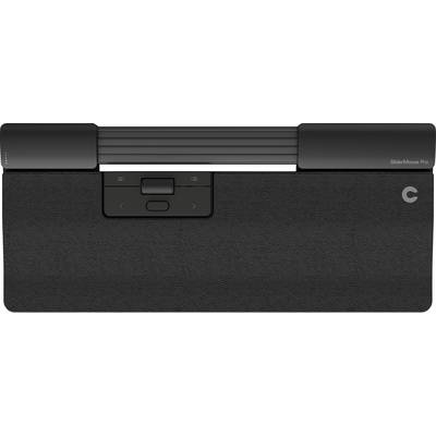 Ein schwarzes, rechteckiges Eingabegerät mit einem Touch-Bereich und zwei Tasten. Es hat ein minimalistisches Design.