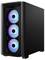 Ein schwarzer Computergehäuse mit drei leuchtenden Lüftern in Blau und Violett an der Vorderseite.