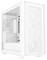 Weißes Computergehäuse mit transparentem Seitenteil und mehreren eingebauten Lüftern. Ideal zur individuellen PC-Konfiguration.