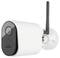 Weiße Sicherheitskamera mit schwarzer Front und Antenne, montiert auf einer Wandhalterung, zur Überwachung im Innen- oder Außenbereich.