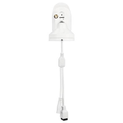Weiße E27-Lampenfassung mit integriertem Stromkabel und USB-Anschlüssen, geeignet für Beleuchtungsinstallation.