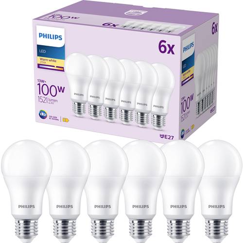 Philips LED 9290023068 LED EEK E (A - G) E27 Glühlampenform 13 W = 100 W Warmweiß (Ø x L) 60 mm x 120 mm 6 St.