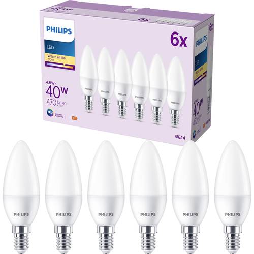 Thumbnail - Philips LED 9290035411 LED EEK F (A - G) E14 Kerzenform 4.9 W = 40 W Warmweiß (Ø x L) 35 mm x 106 mm 6 St.