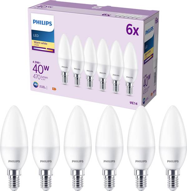 Philips LED 9290035411 LED EEK F (A - G) E14 Kerzenform 4.9 W = 40 W Warmweiß (Ø x L) 35 mm x 106 mm  6 St.