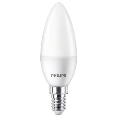 Eine LED-Glühbirne in Kerzenform mit einem E14-Sockel, geeignet für Innenbeleuchtung.