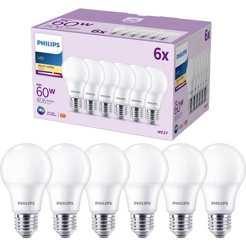 Philips LED 9290023062 LED EEK F (A - G) E27 Glühlampenform 8 W = 60 W Warmweiß (Ø x L) 60 mm x 108 mm 6 St.