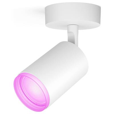Eine weiße Deckenleuchte mit zylinderförmigem Design und einem strahlend rosa Licht, das nach unten leuchtet.