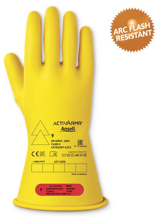 Ansell ActivArmr RIG011Y080 Natuurlatex Elektricienhandschoen Maat (handschoen): 8 EN 21420:2020, EN 60903 1 paar afbeelding