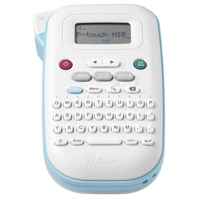 Ein tragbares Beschriftungsgerät mit QWERTZ-Tastatur und Display; Text auf dem Display: 'P-touch N10'.