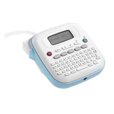 Ein elektronisches Beschriftungsgerät mit QWERTZ-Tastatur und LCD-Display, geeignet zum Erstellen von Etiketten.